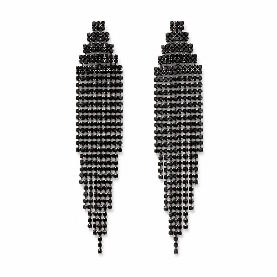 Midnight Cascade black chandelier earrings for women on white background