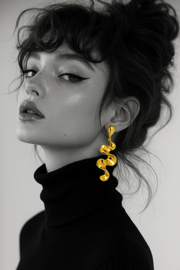 Sculpted wave drop earrings with abstract plated finish