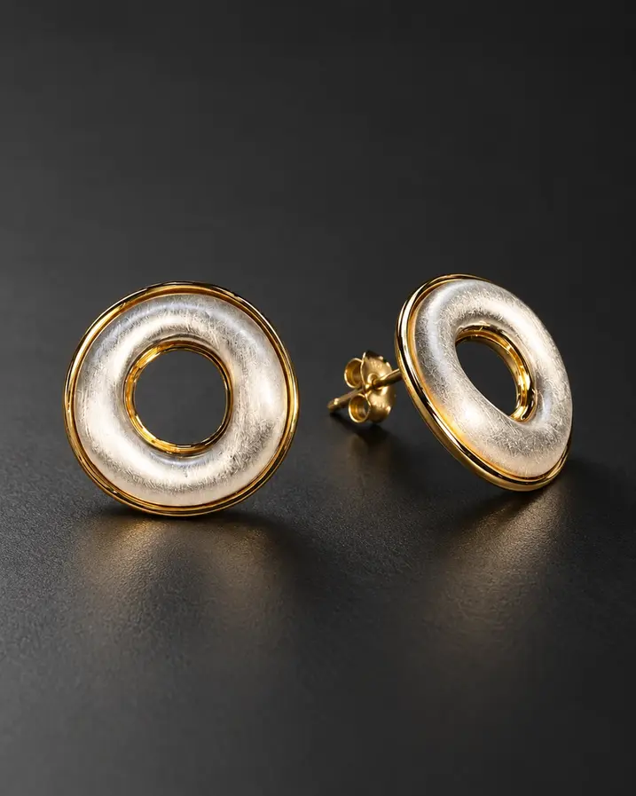 Large two tone gold and silver stud earrings 2.5 cm