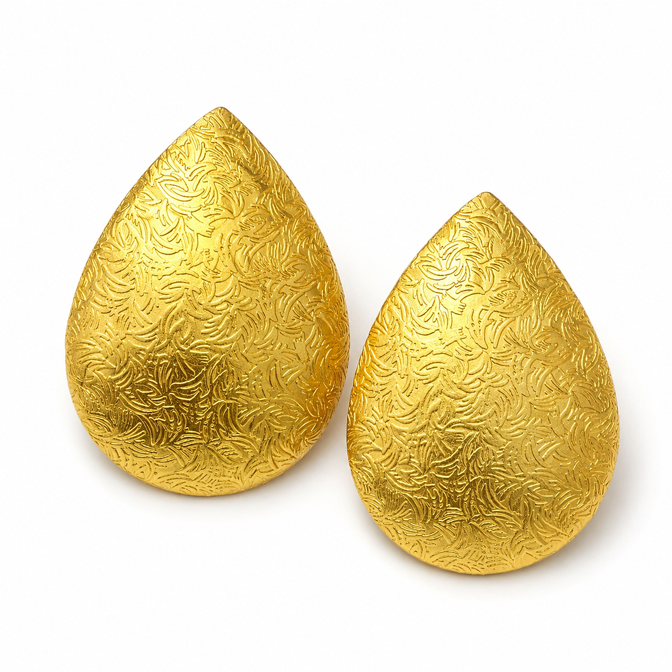 Gold-tone brass statement earrings with embossed floral design