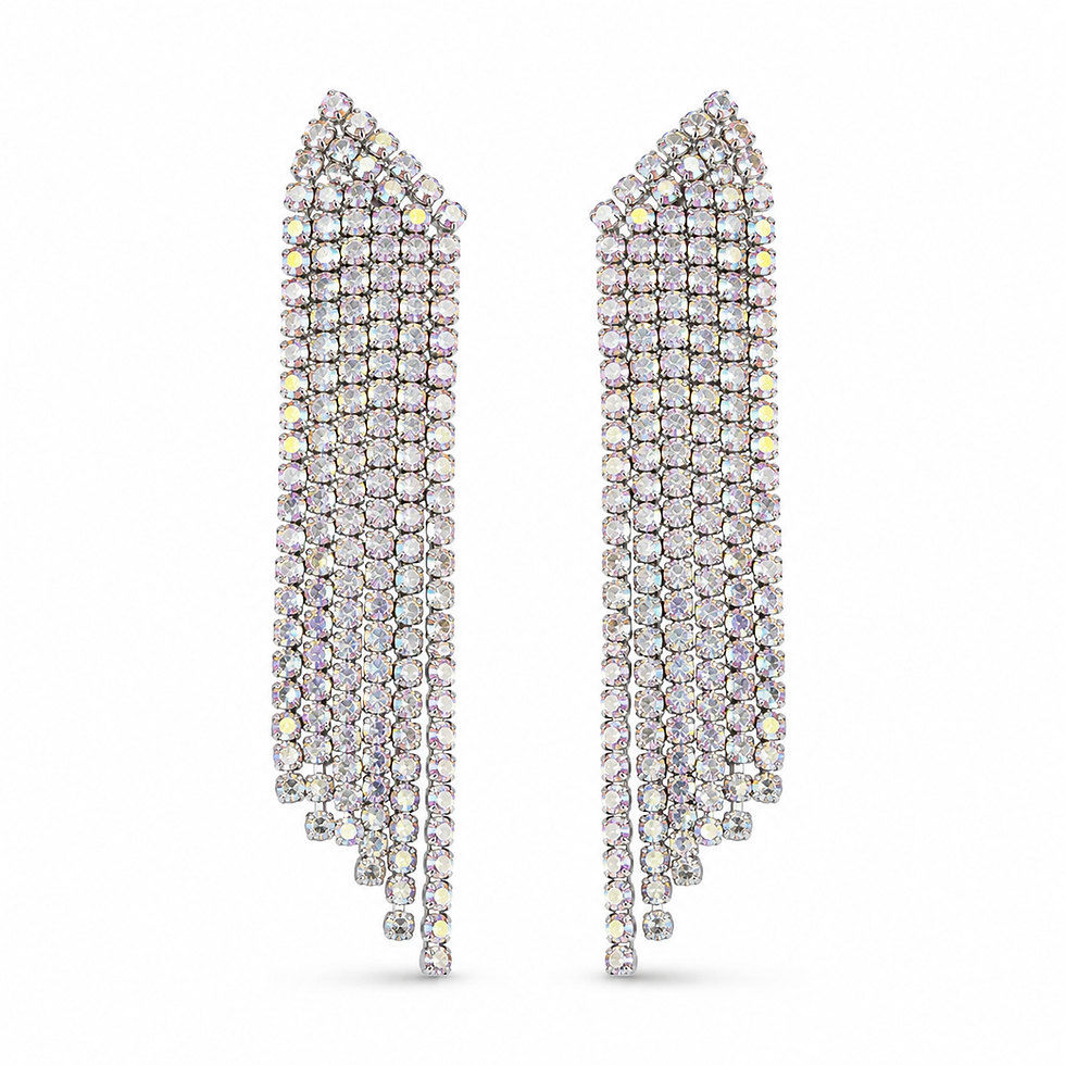 Pair of Iridescent Crystal Dangler Earrings on white background