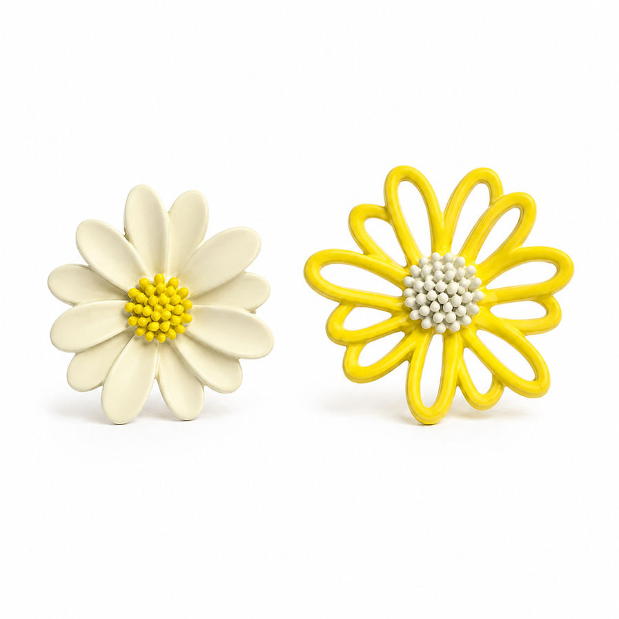 Close-up of Korean daisy stud earring in with 925 silver post
