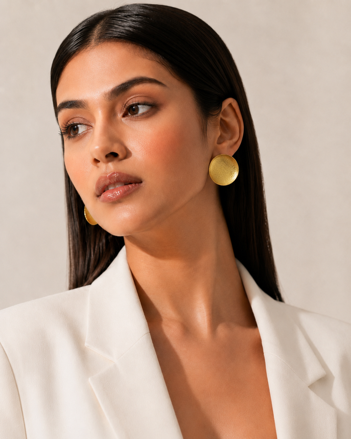 Textured gold-tone brass stud earrings for women