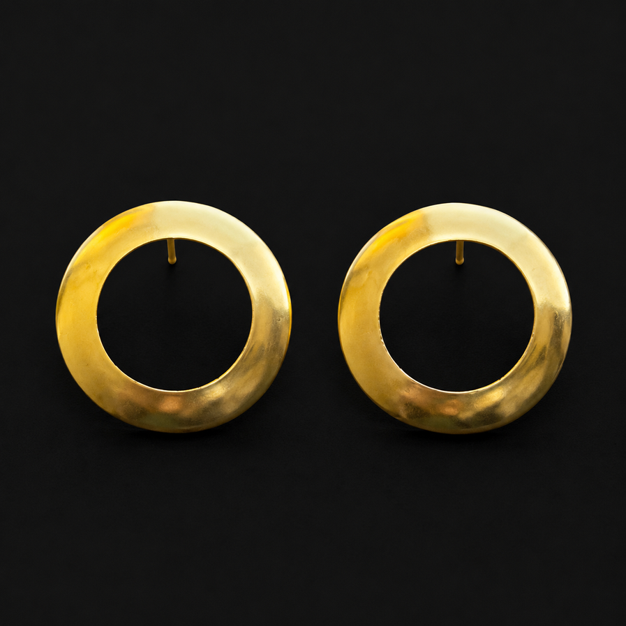 Gold brass circular statement earrings with open-ring design