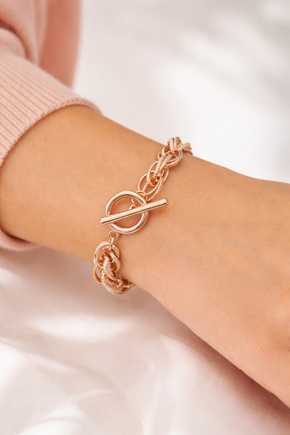 Elegant rose gold statement bracelet for women with toggle lock