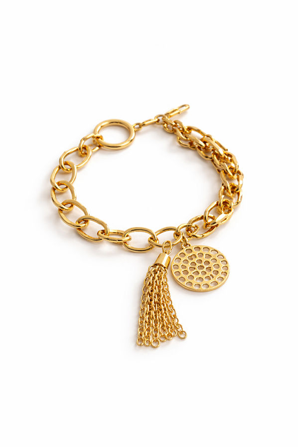 Modern chunky chain bracelet with hanging tassel detail
