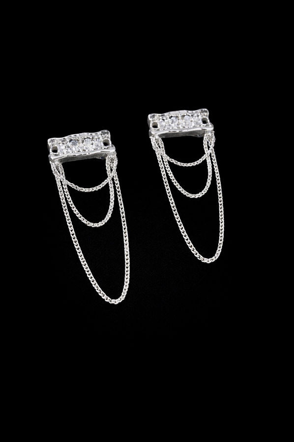 Stylish silver chain drop earrings for party and evening wear