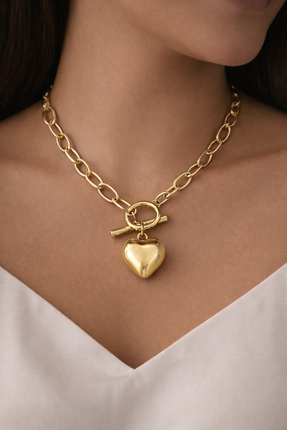 Polished heart pendant chain necklace for women