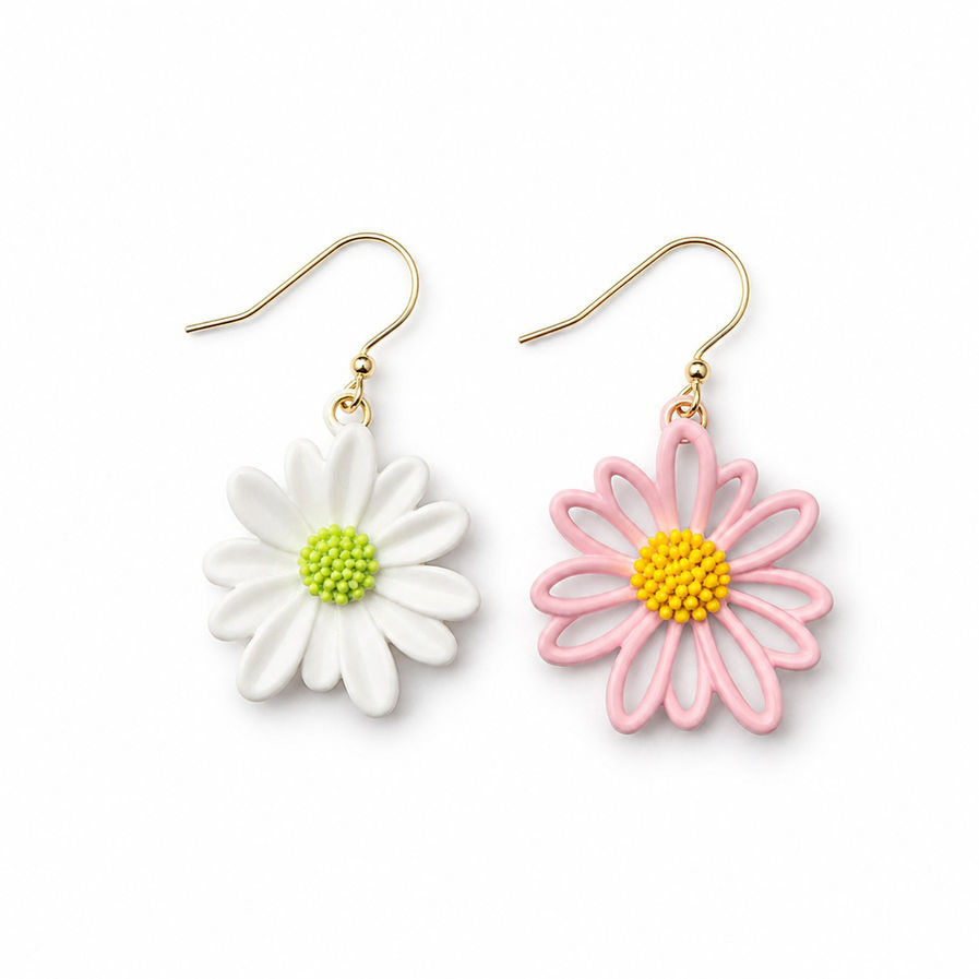 Close-up of Korean daisy stud earring in with 925 silver post
