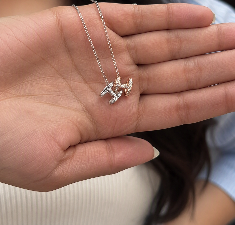 Indian model wearing a stainless-steel double H pendant necklace