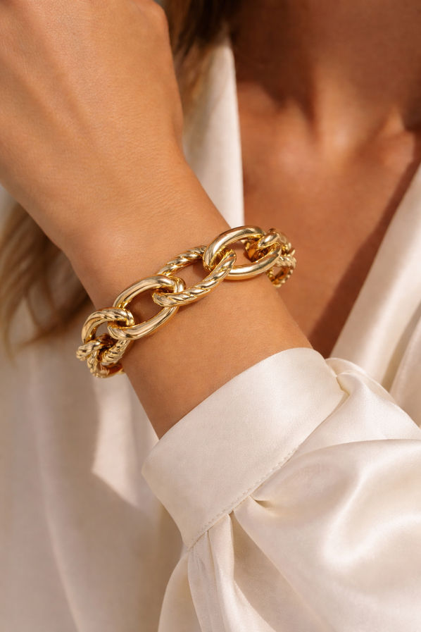 Lightweight non stretchable gold plated statement bracelet
