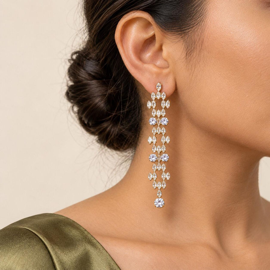 Long Crystal Chandelier Earrings