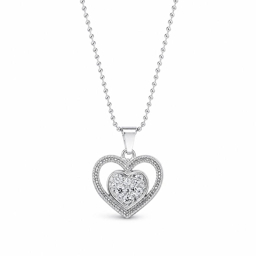 Silver-tone double heart necklace for women