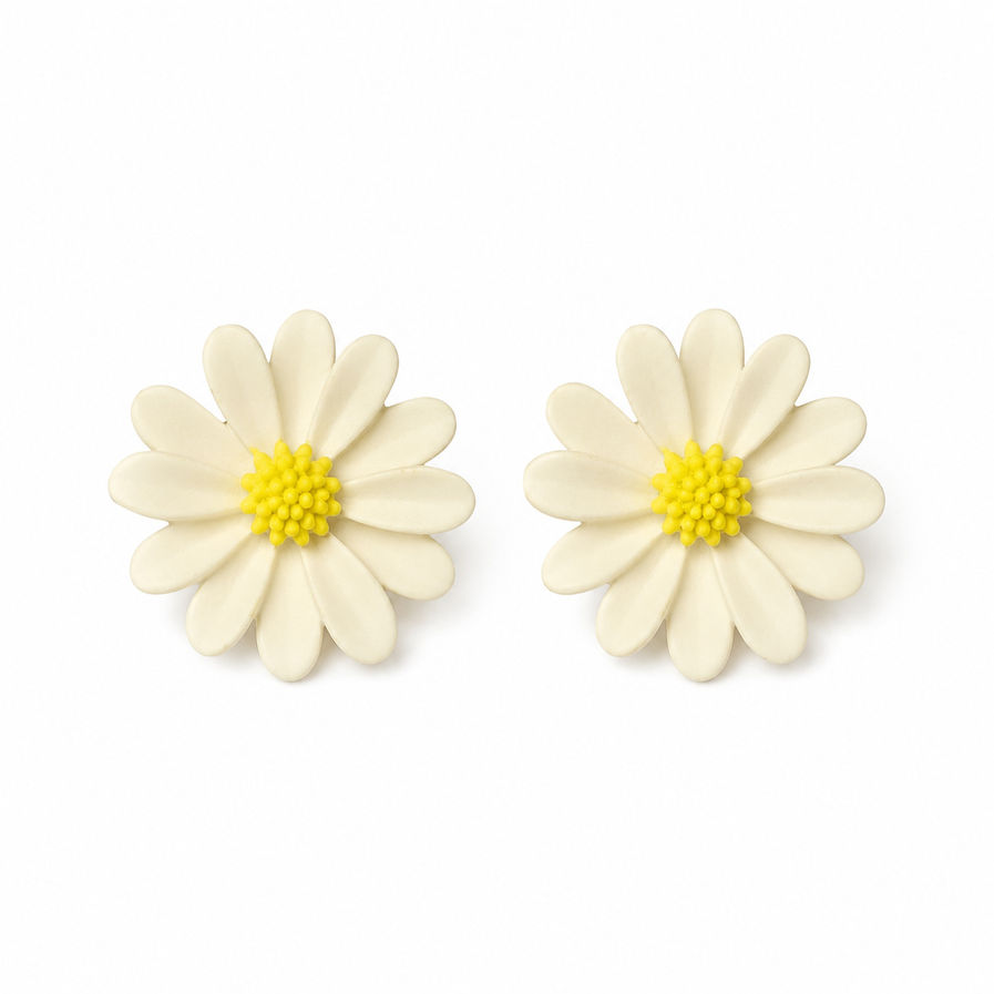 Close-up of Korean daisy stud earring in with 925 silver post