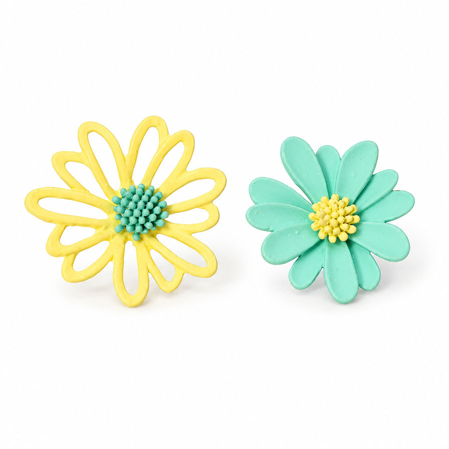 Close-up of Korean daisy stud earring in with 925 silver post