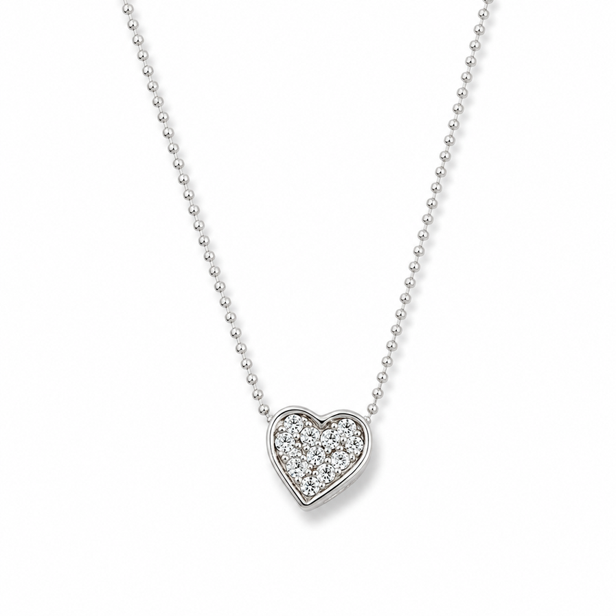 Small silver-tone crystal heart necklace for women