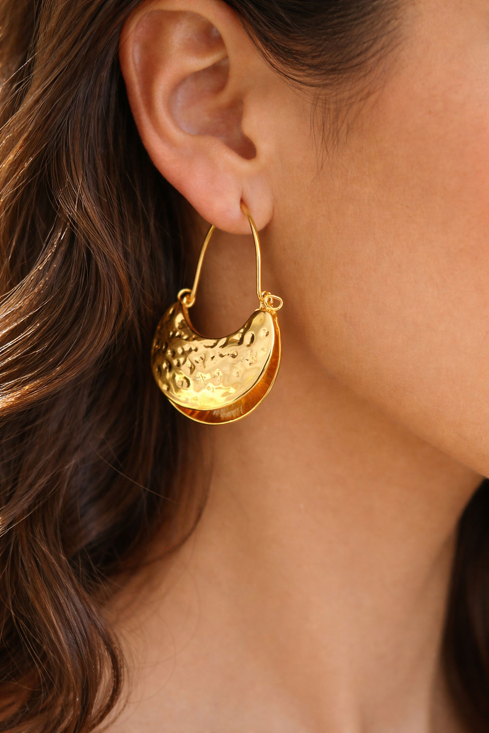 Crescent Muse Earrings with textured hammered finish