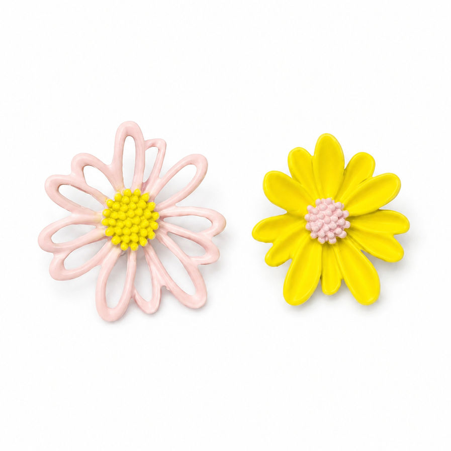 Close-up of Korean daisy stud earring in with 925 silver post