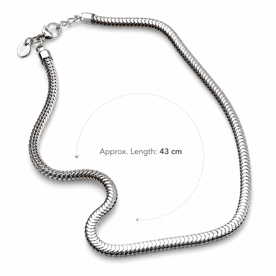 43 cm stainless steel chain necklace photographed on a white background