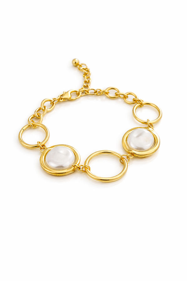 Modern bracelet with pearl accents and gold link