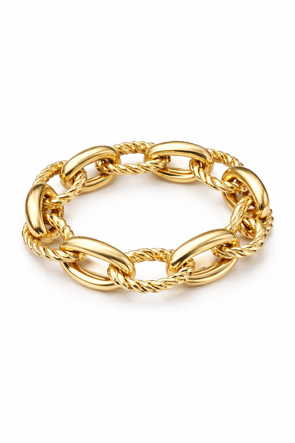 Chunky stretch gold plated bracelet with oval and twisted links