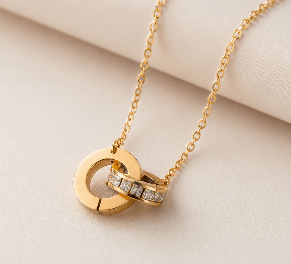 Gold plated interlocked ring pendant necklace