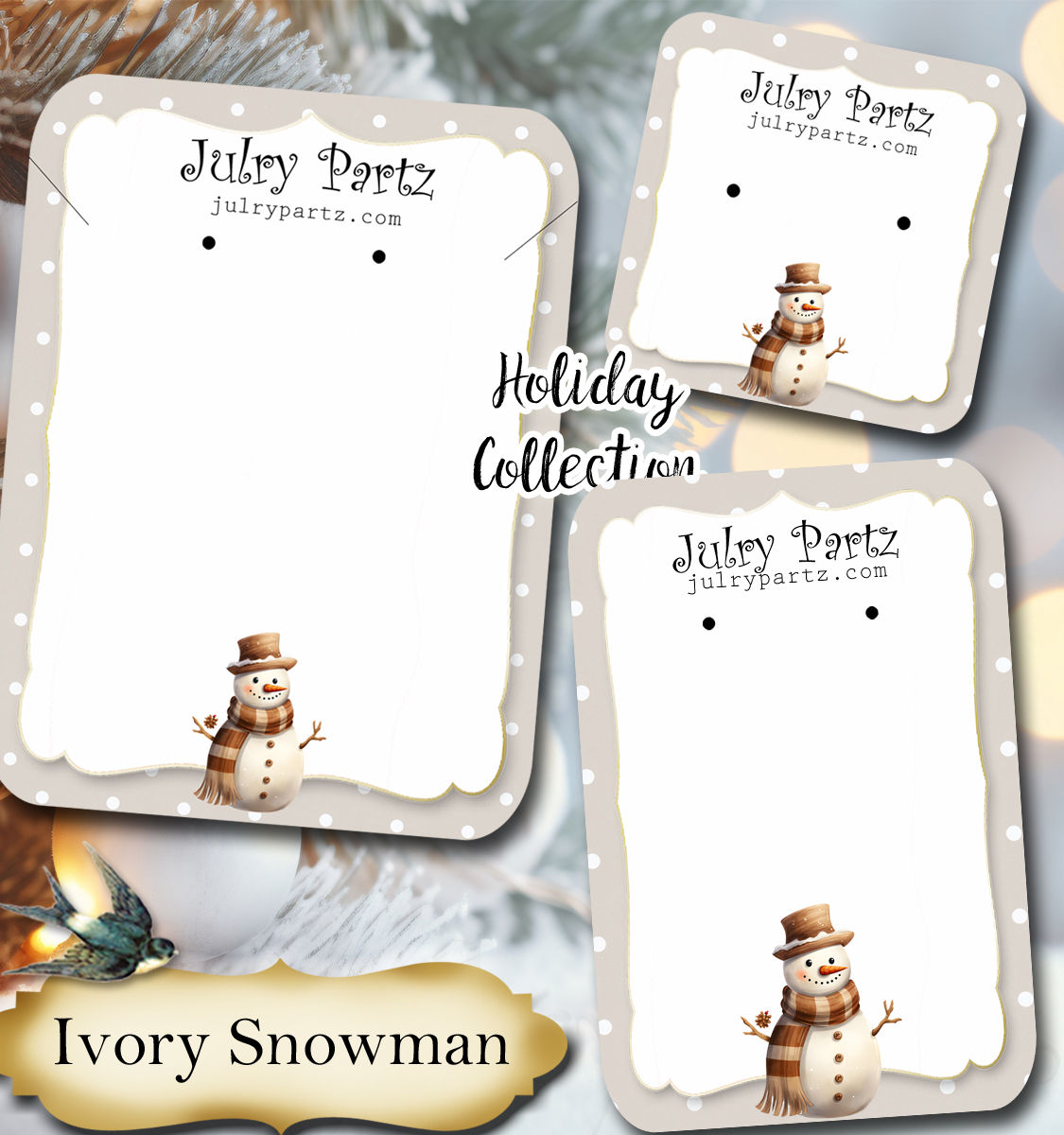 Ivory Snowman HOLIDAY• Earring Cards• Holiday Tags• Holiday Labels•