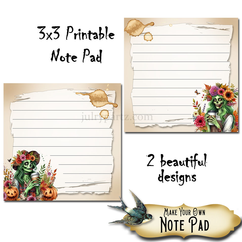 Thumbnail: Zombie Girly 1&2 PRINTABLE 3X3 NOTE PAD • Print and Cut