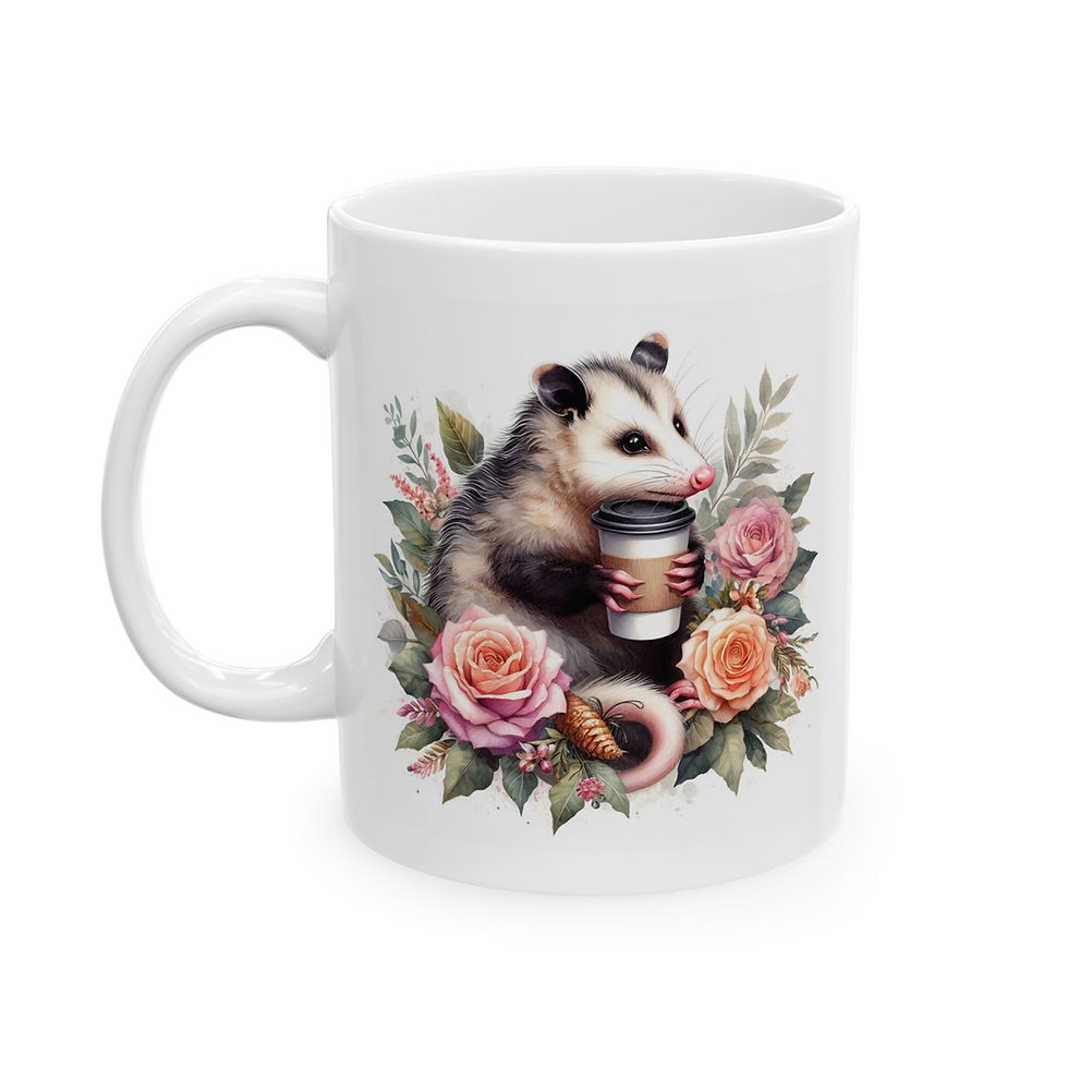 Thumbnail: Ceramic Mug Opossum Floral Design