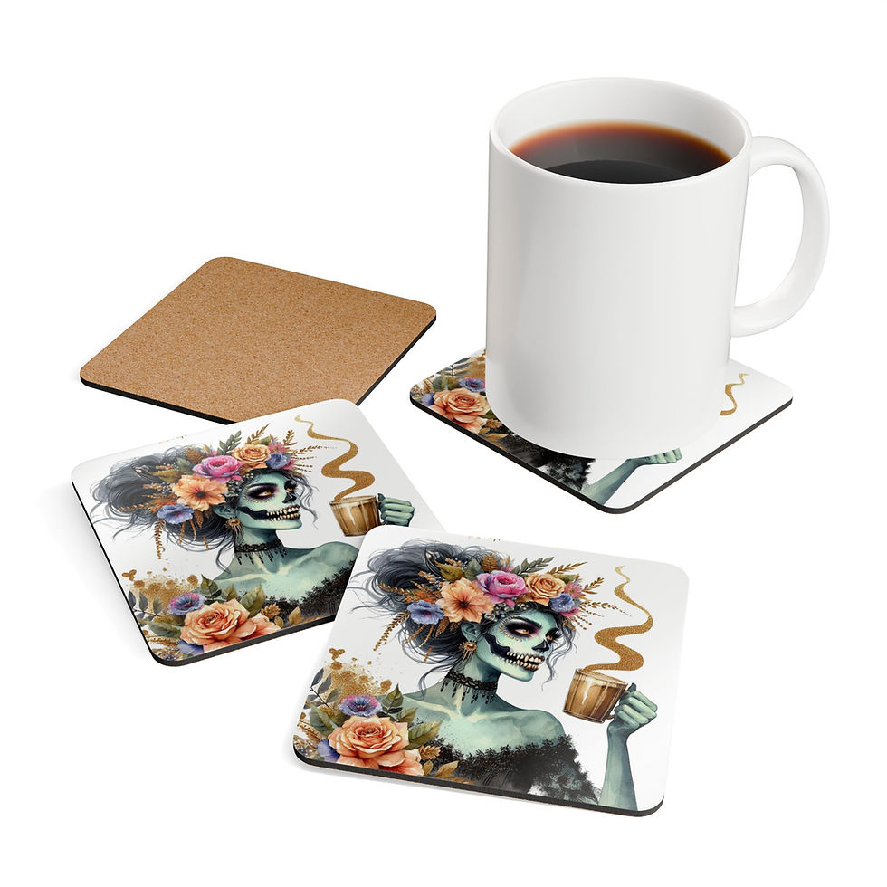 Thumbnail: Zombie Girlie #2 Coaster Set,Day of the Dead Drink Coasters,Home Bar Accessories