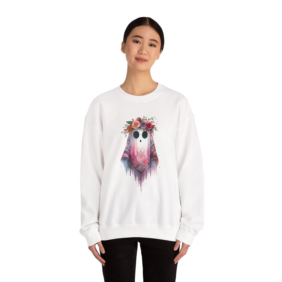 Thumbnail: Boho Ghost Crewneck Sweatshirt - Fall & Halloween Cute Girlie Design