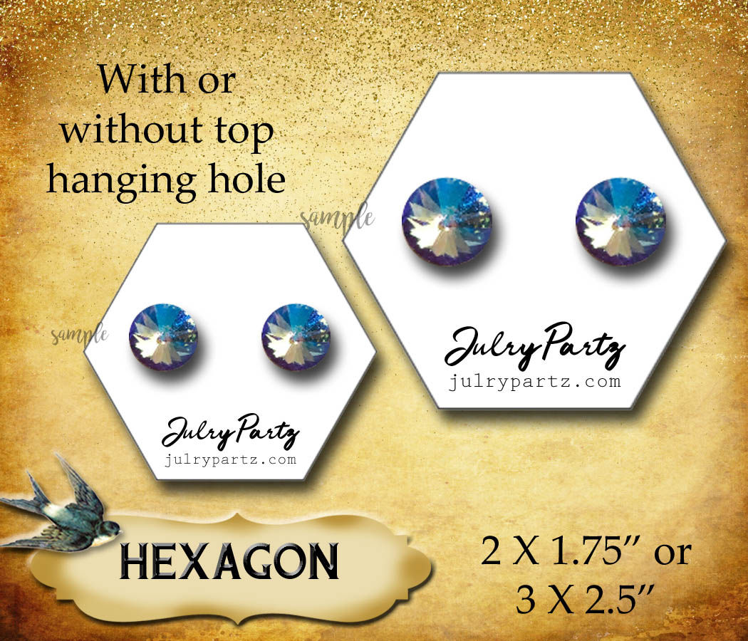 36 - 2X1.75 HEXAGON •EARRING Cards•Jewelry Card•Post Earring Card•
