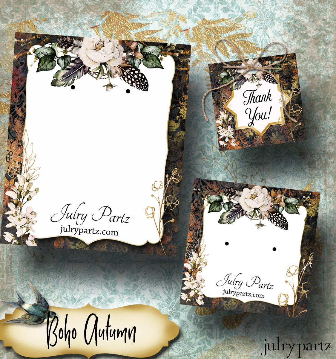 BOHO AUTUMN #2 Jewelry Cards •Custom Cards •Labels• Earring Display•