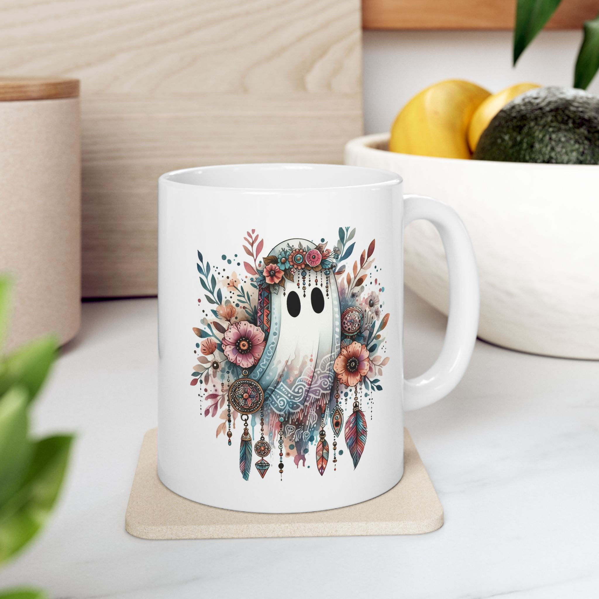 Boho Hippie Girlie Ghost Ceramic Mug