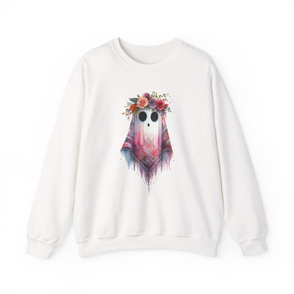 Boho Ghost Crewneck Sweatshirt - Fall & Halloween Cute Girlie Design