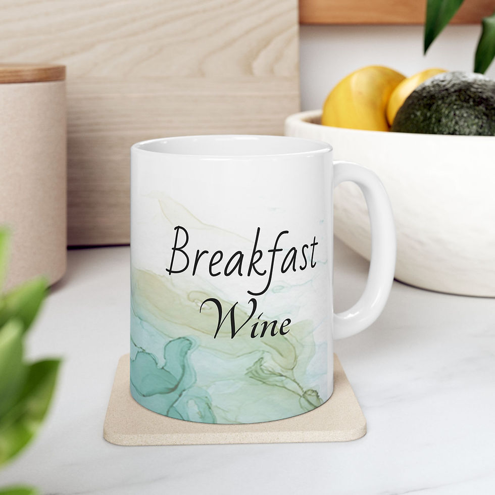 Breakfast Wine Mug - Emerald Whisper Watercolor Teal Green Design