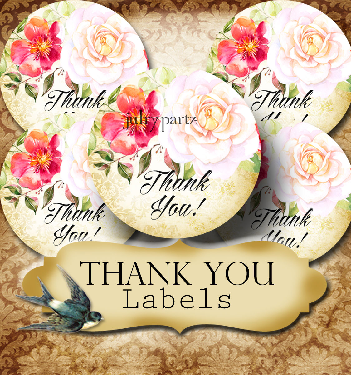 PREMADE •60 Custom 1.5 x 1.5 Round STICKERS•Round Labels•DOG ROSE