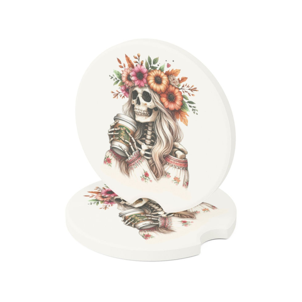 Thumbnail: Floral Soapstone Car Coaster, Cute Car Accessories, Autumn Home Decor