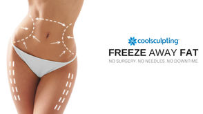 A woman's torso with the line: Freeze Away Fat