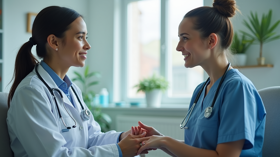 Eye-level view of a health worker advising a patient