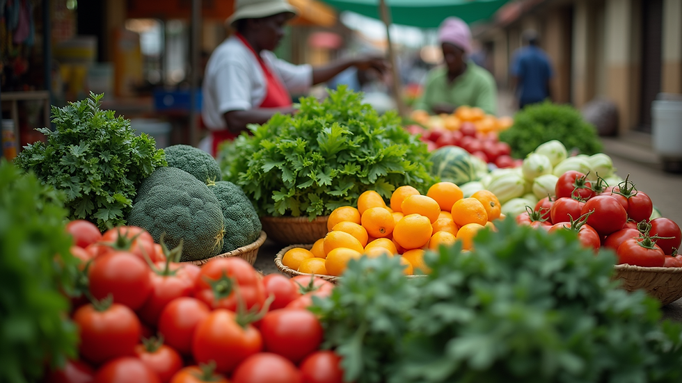 High angle view of a grocery market in Lagos with fresh vegetables