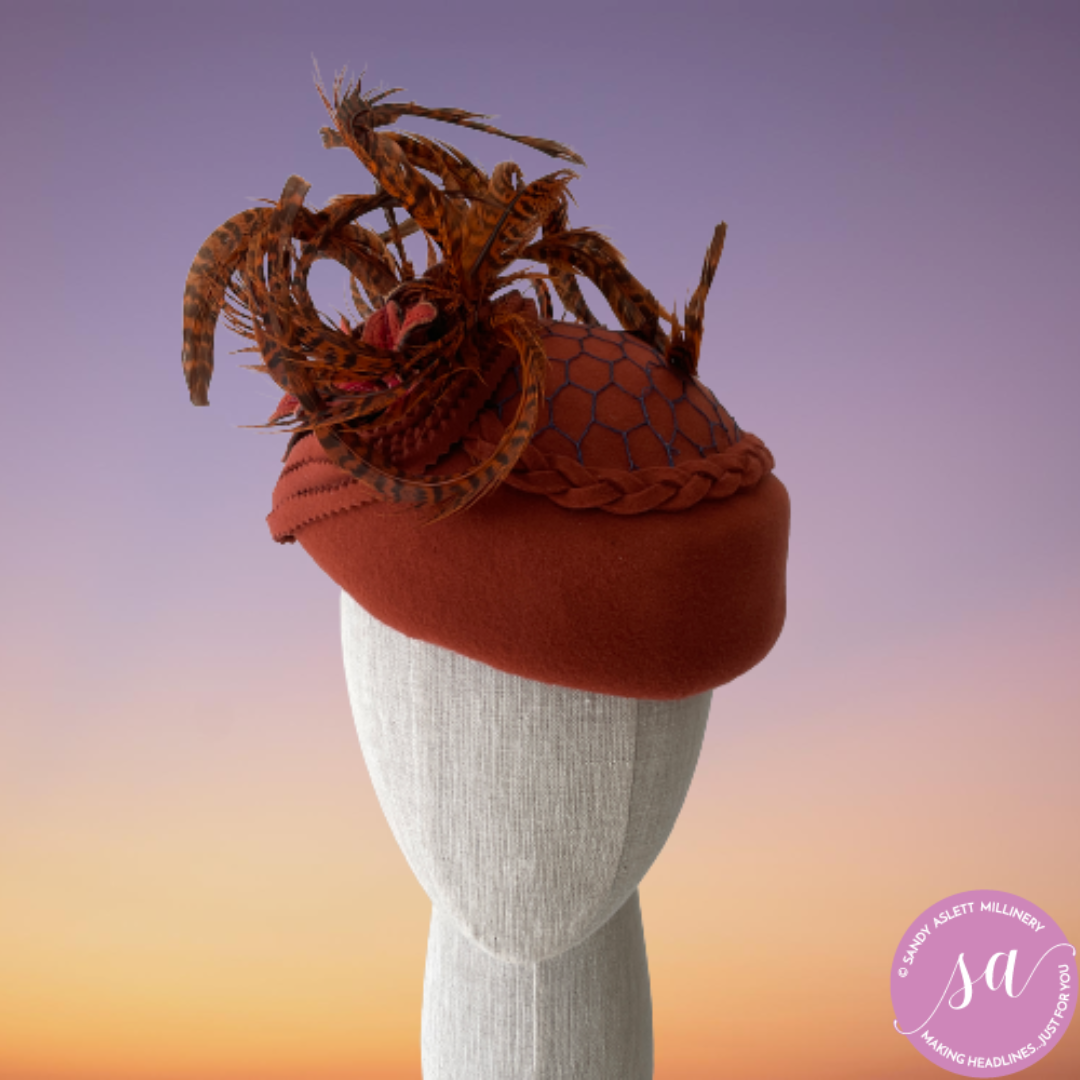Rustico Royale- Felt & Feathers pillbox hat