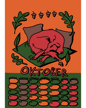 Mischling Fuchs im Oktober, grün orange braun rot