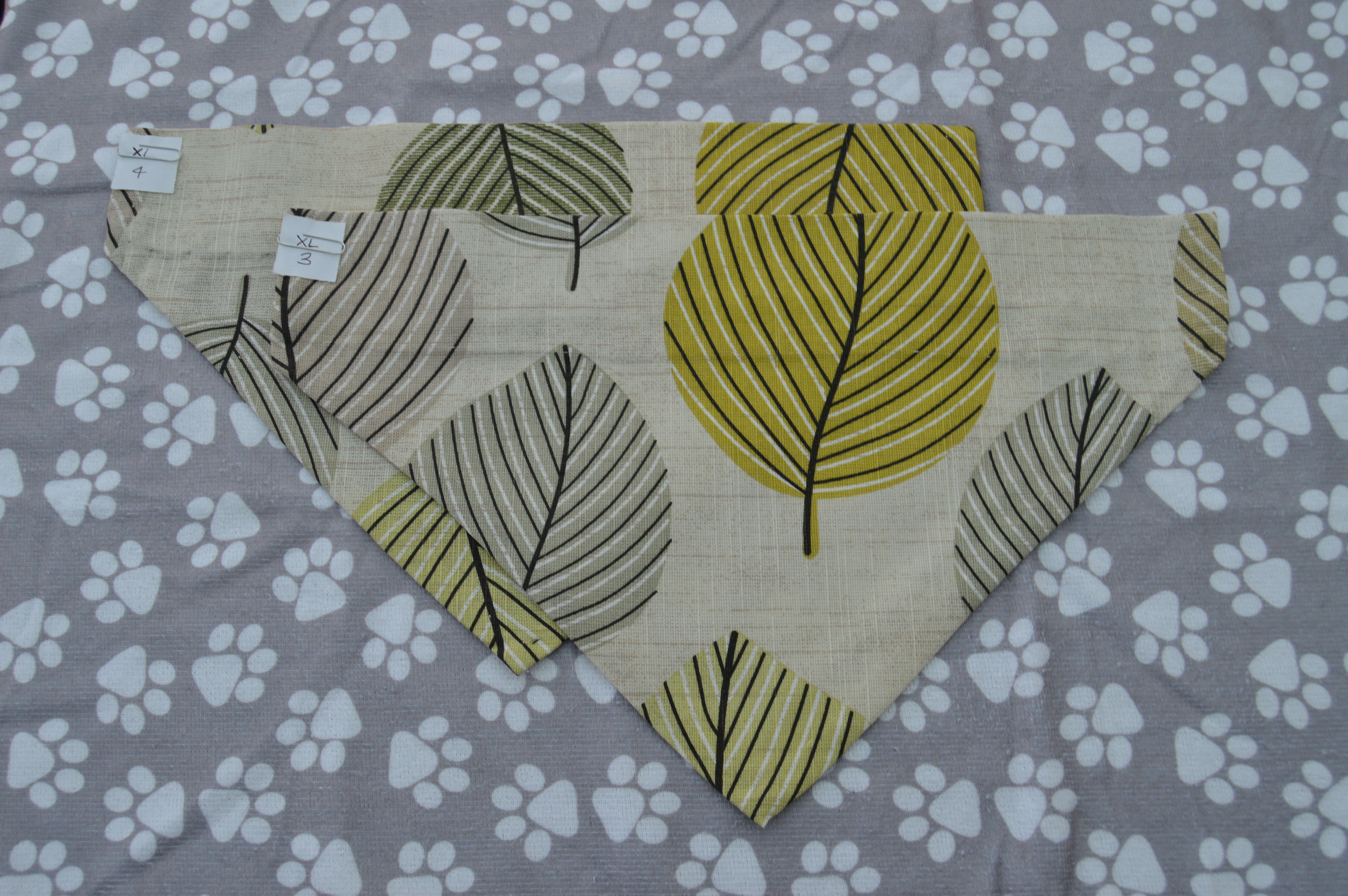 Green and Grey Leaves Pet Bandana (XL)