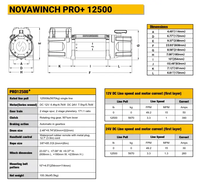 Thumbnail: Nova PRO+ Series Electric Winch - 12,500lb 12 volt Foot Down