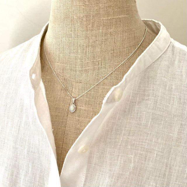 Thumbnail: White opal pendant set in 925 sterling silver with 925 silver chain /