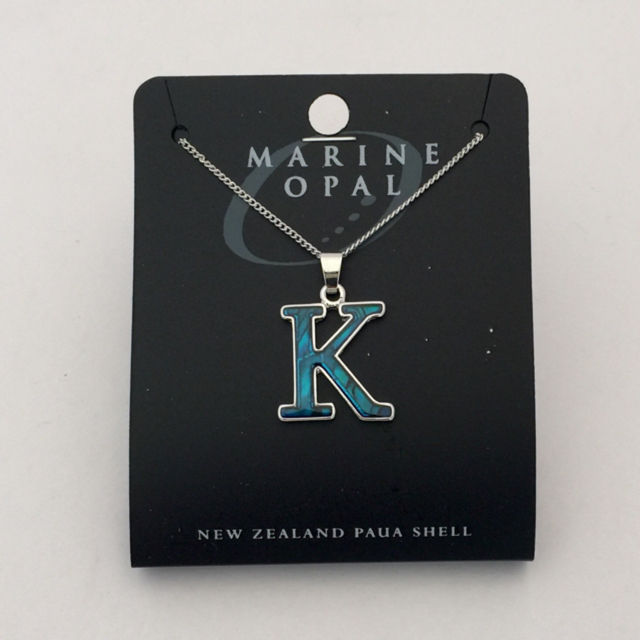Thumbnail: Marine Opal - Paua-Shell / Initial Charm Pendant