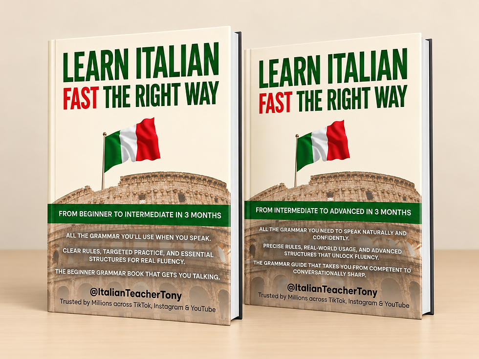 Italian grammar book bundle featuring two Learn Italian Fast the Right Way books by Italian Teacher Tony, beginner to advancd