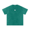 Thumbnail: Flat-lay photo of a dark green acid-wash oversized cotton T-shirt featuring a small white Inca Cross symbol centered on