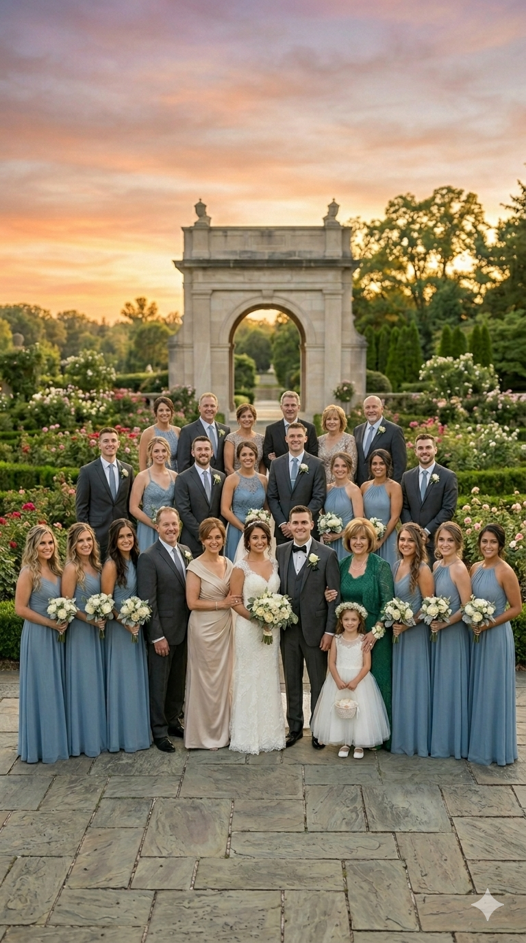 Wedding party outdoor group photo Utah County celebration